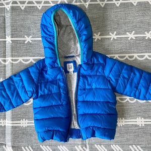 Electric Blue BABY GAP hooded puffer jacket 12-18 months